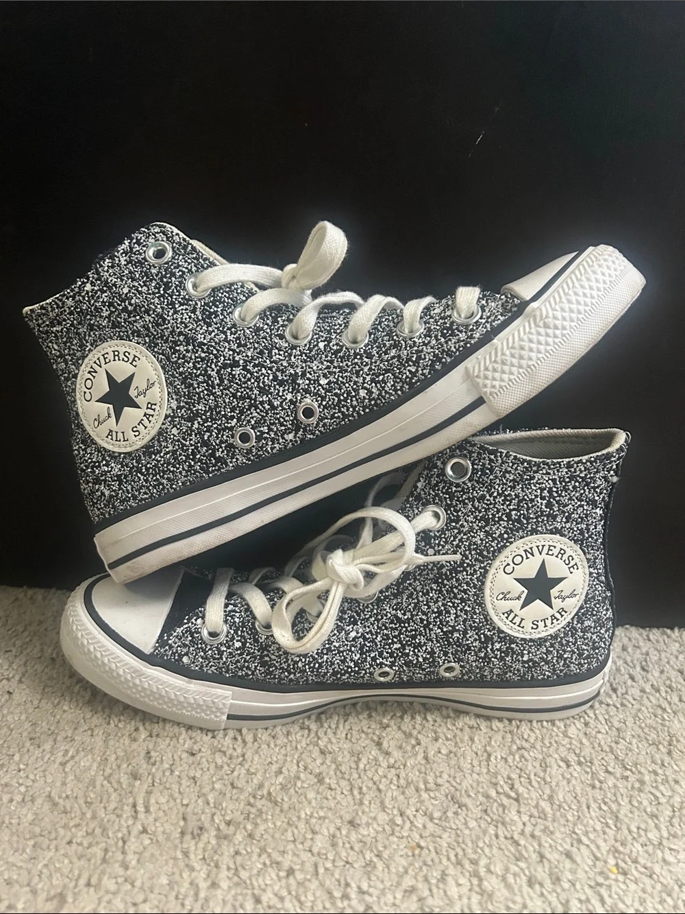 Converse High Top Glitter Sneakers - Black & Silver Size 7 EUC - Picture 2 of 12